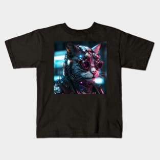 Cyberpunk cat with glasses Kids T-Shirt